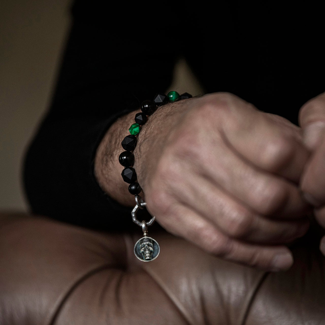 All Black & Green Skull Prosperity Bracelet (New)
