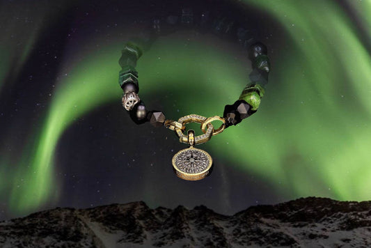 green men bracelet pendant gold northern lights