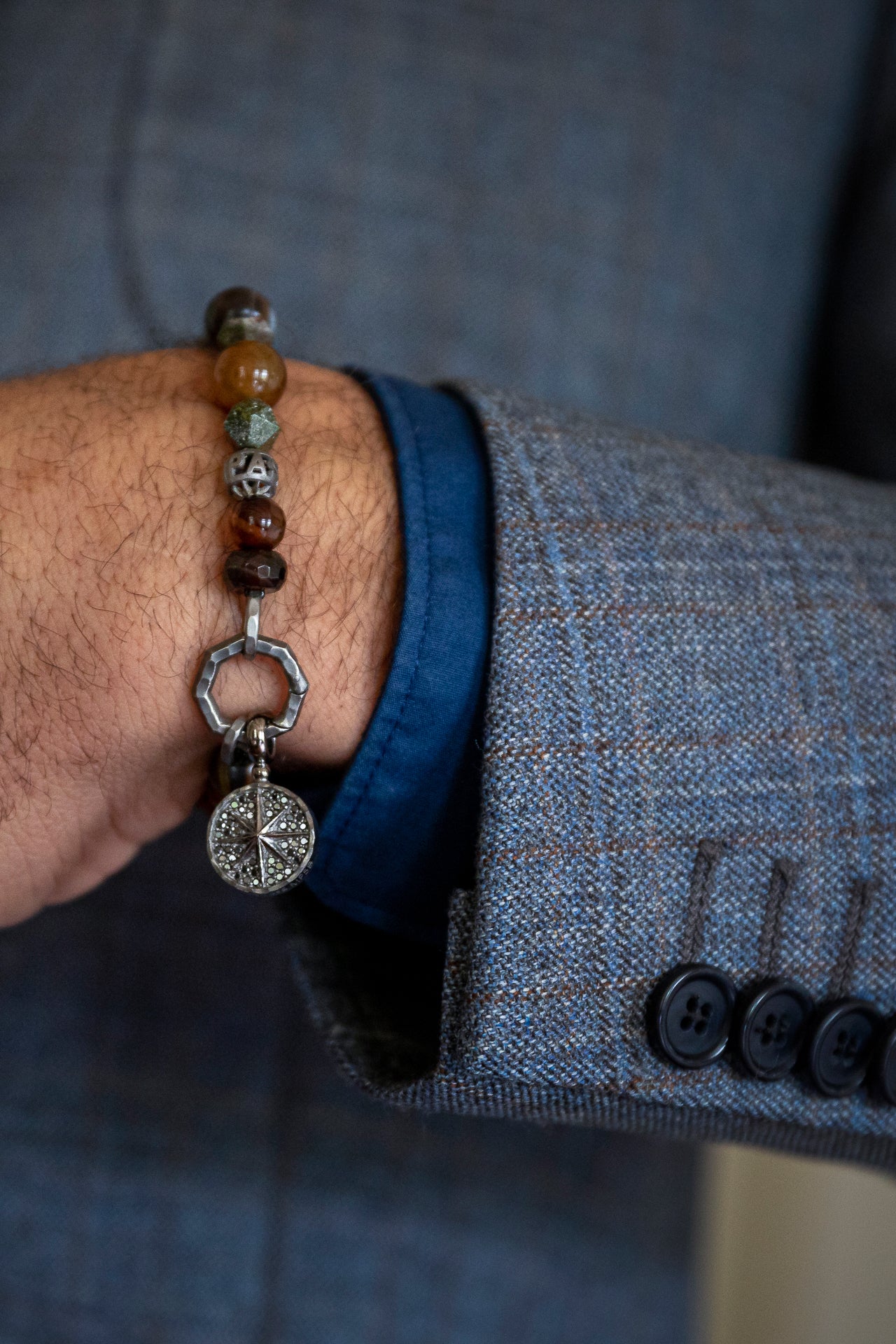 compass-Custom-energy-bracelet-black-diamonds-pendant