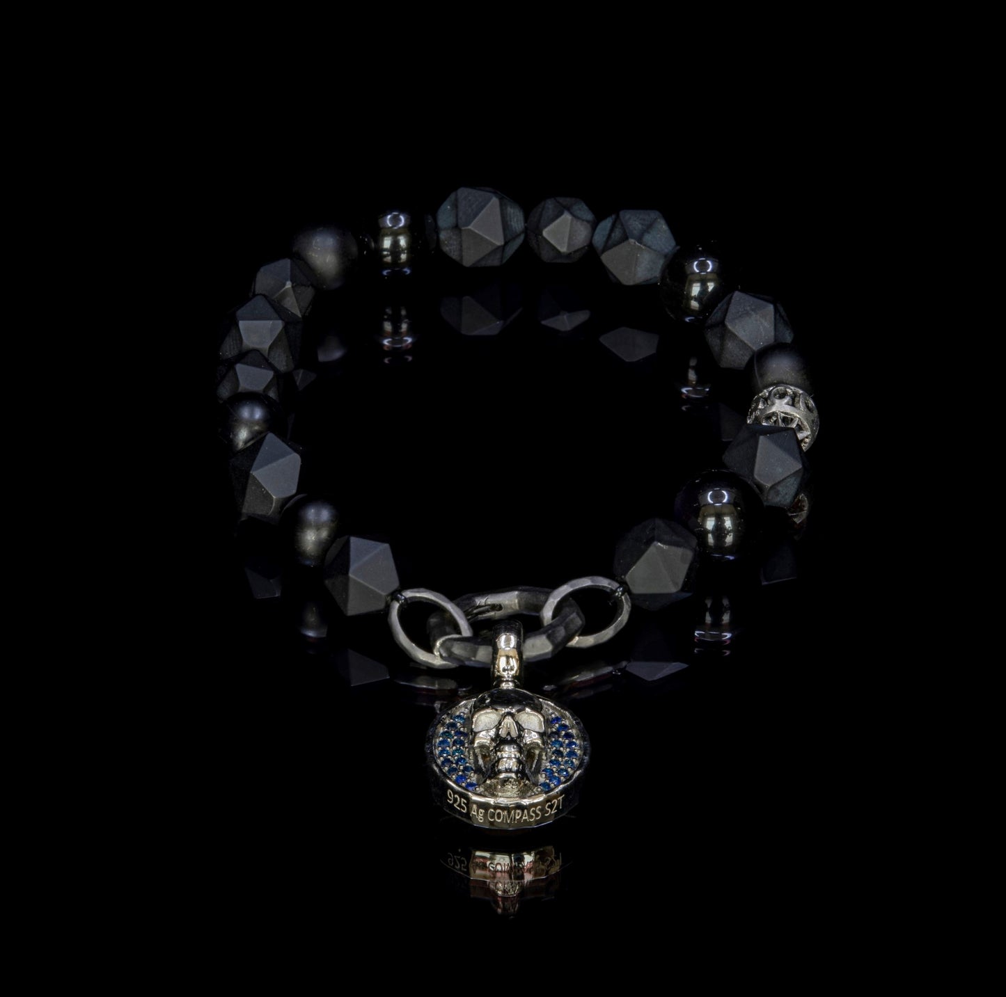 All Black Protection Skull Blue Sapphire Bracelet (New)