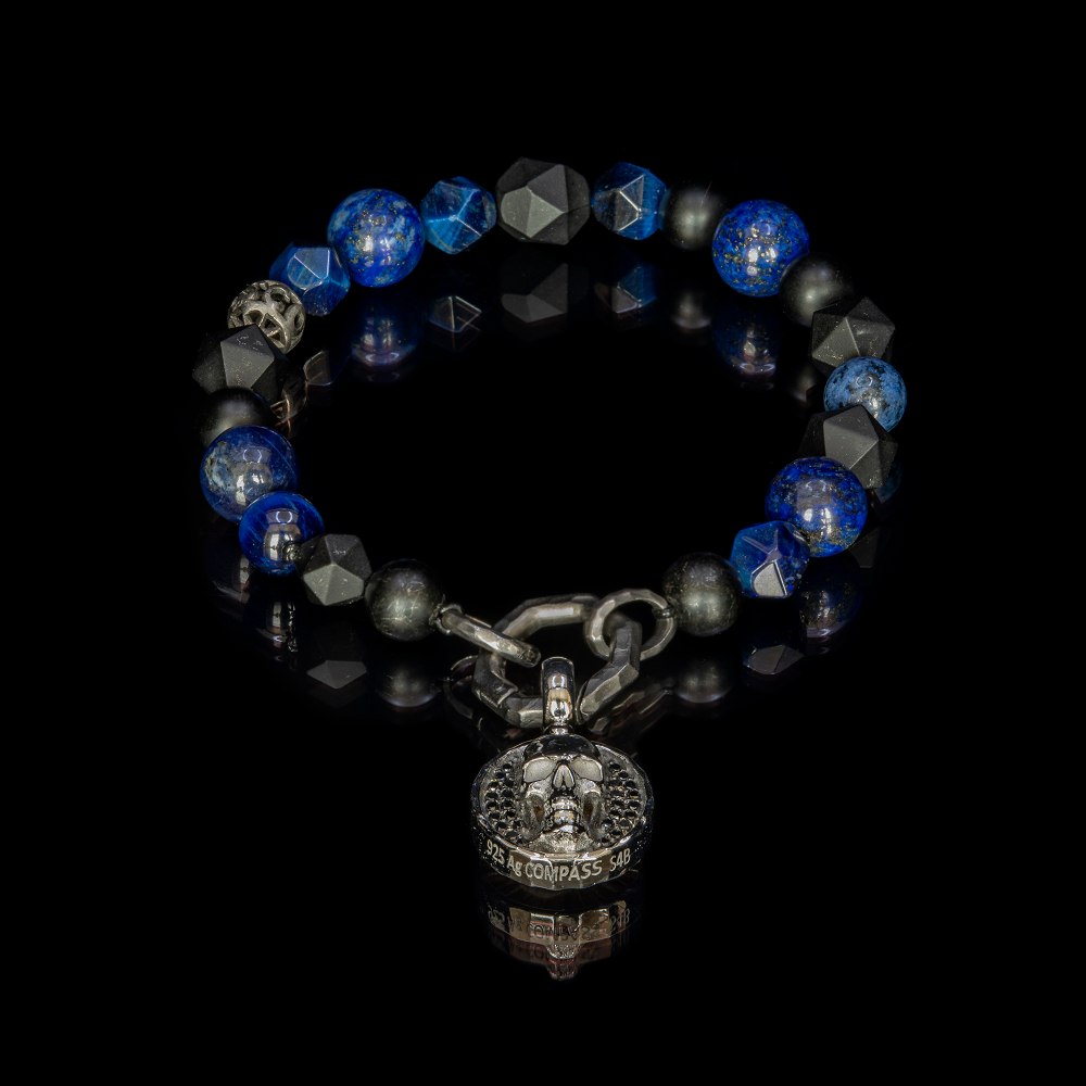 All Black & Blue Skull Communication Black Diamond Bracelet  (New)